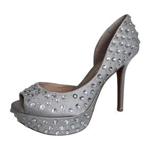Gianni Bini Silver Satin Rhinestone Studded Platform